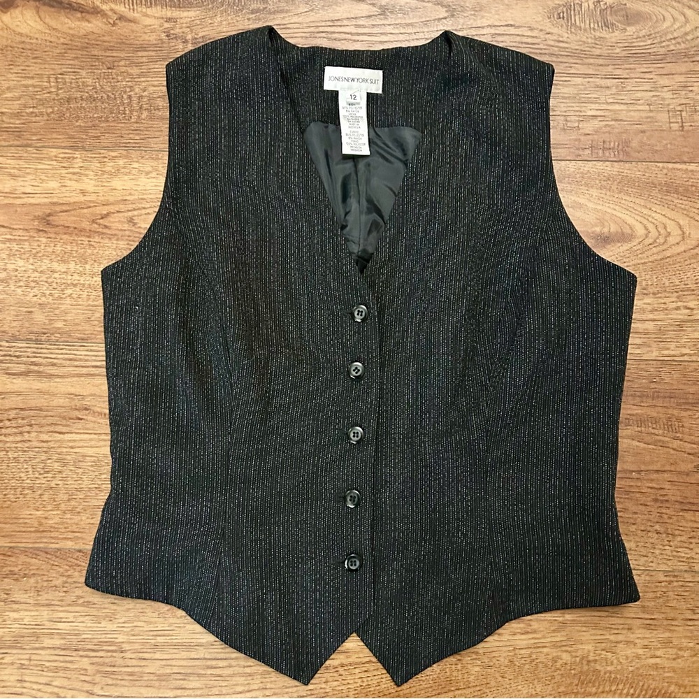 Jones New York Suit Charcoal Pinstripe Vest